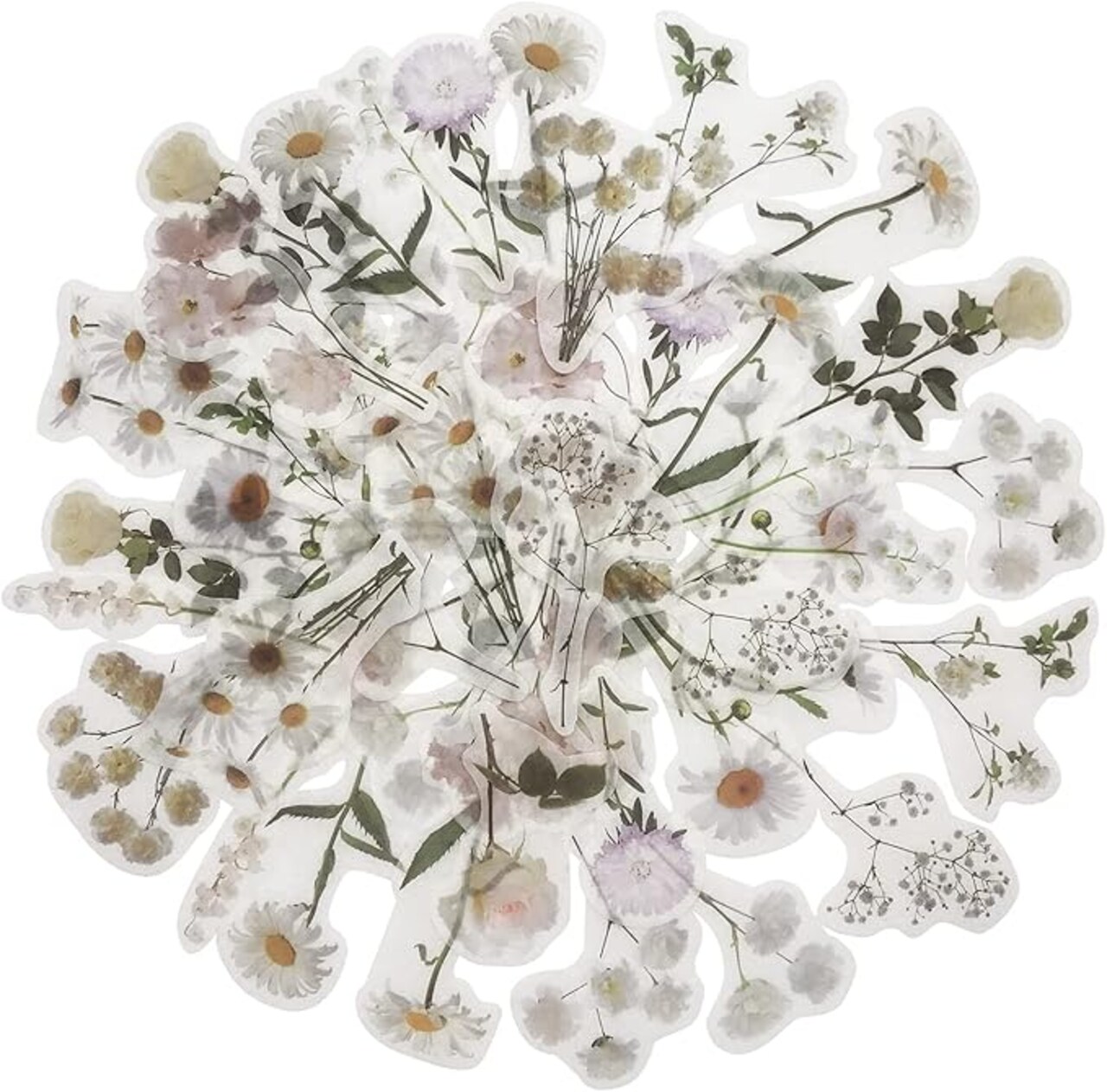 Vintage Natural Stickers, 45Pcs Daisy Vinyl Decorative Retro Adhesive Watercolor Aesthetic Trendy for Scrapbook Album DIY Craft Daily Planner